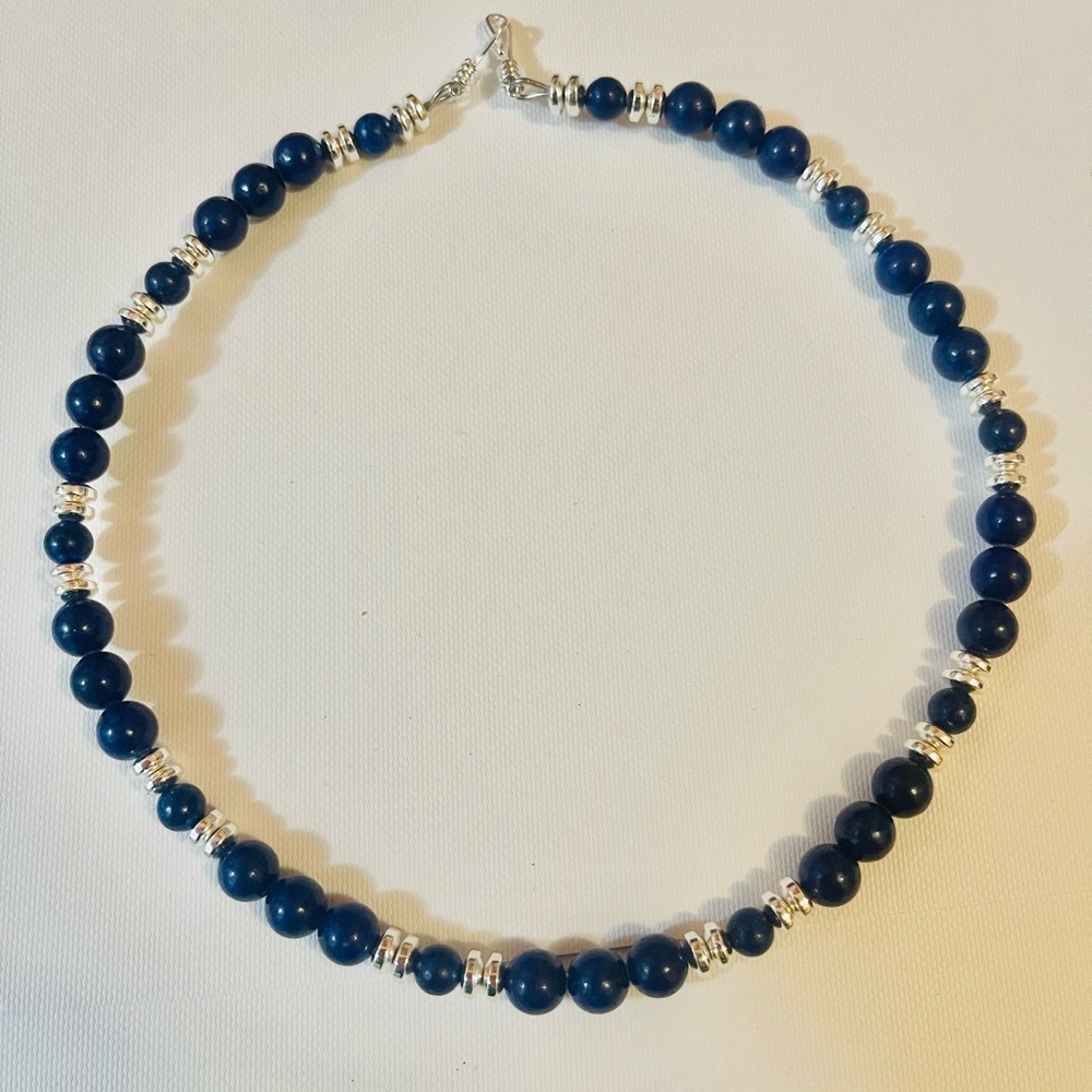 Handmade lapis lazuli And Hematite
Beaded Necklace 18"